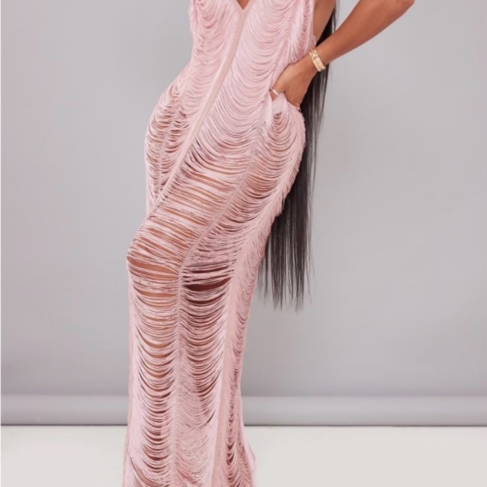 PrettyLittleThing Pink Ruched Plunge Gown